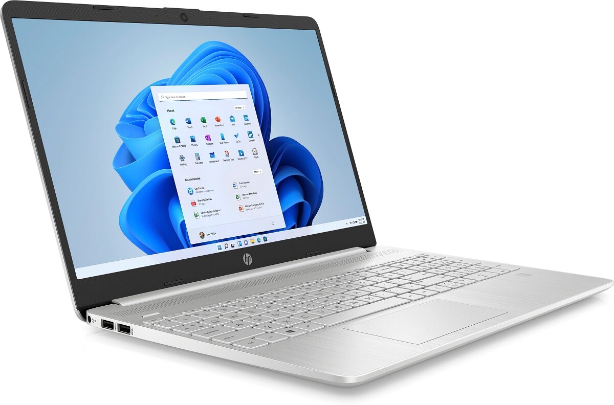 Laptop HP 15S-EQ2124NW 8GB/512GB Srebrny przód laptopa, widok od boku