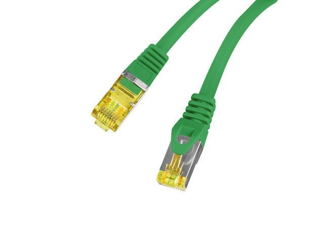 Patch cord Lanberg PCF6A-10CU-0200-G S/FTP widok na wtyczkę od spodu i góry