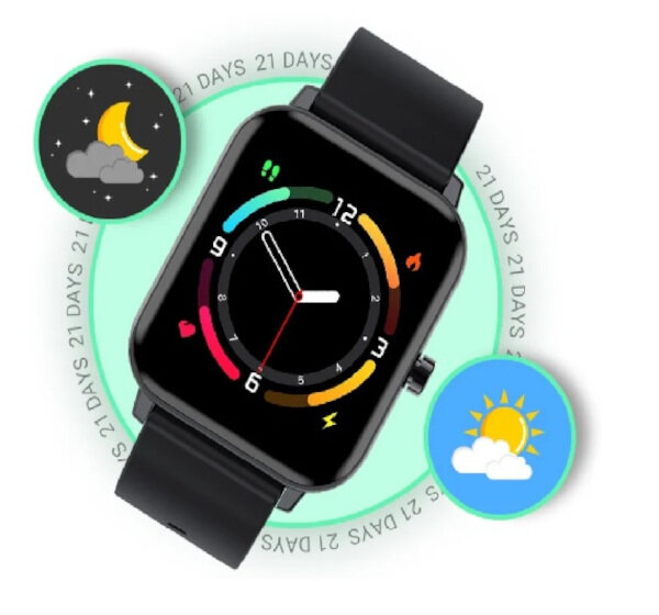 Smartwatch ZTE Watch Live czarny widok na zegarek od frontu z ikonami dni i nocy