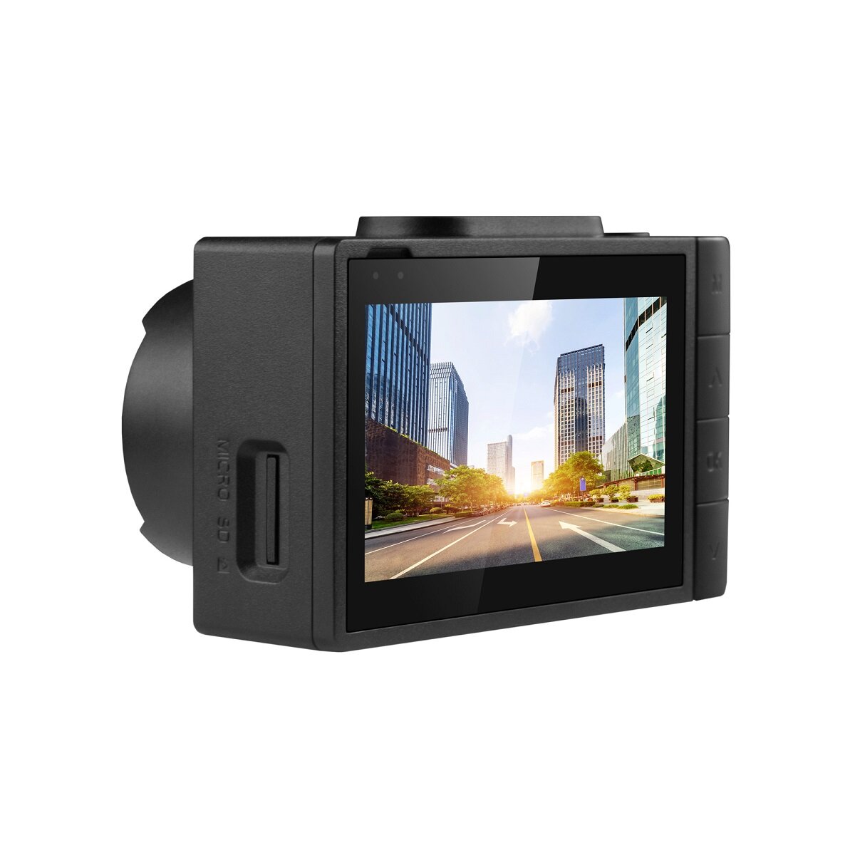 Wideorejestrator Neoline G-Tech X36 Full HD od tyłu z włączonym ekranem zwrócony w lewo