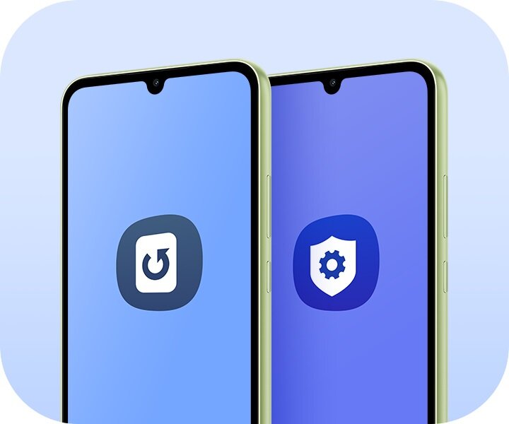 Smartfon Samsung Galaxy A34 5G SM-A346B SM-A346BLGAEUE widok na ekrany dwóch smartfonów pod skosem w lewo