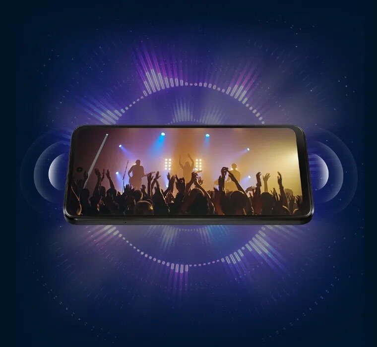 Smartfon Motorola Moto G53 5G 4/128GB Arctic Silver grafika z dyskoteką, pokazuje jakość dźwięku