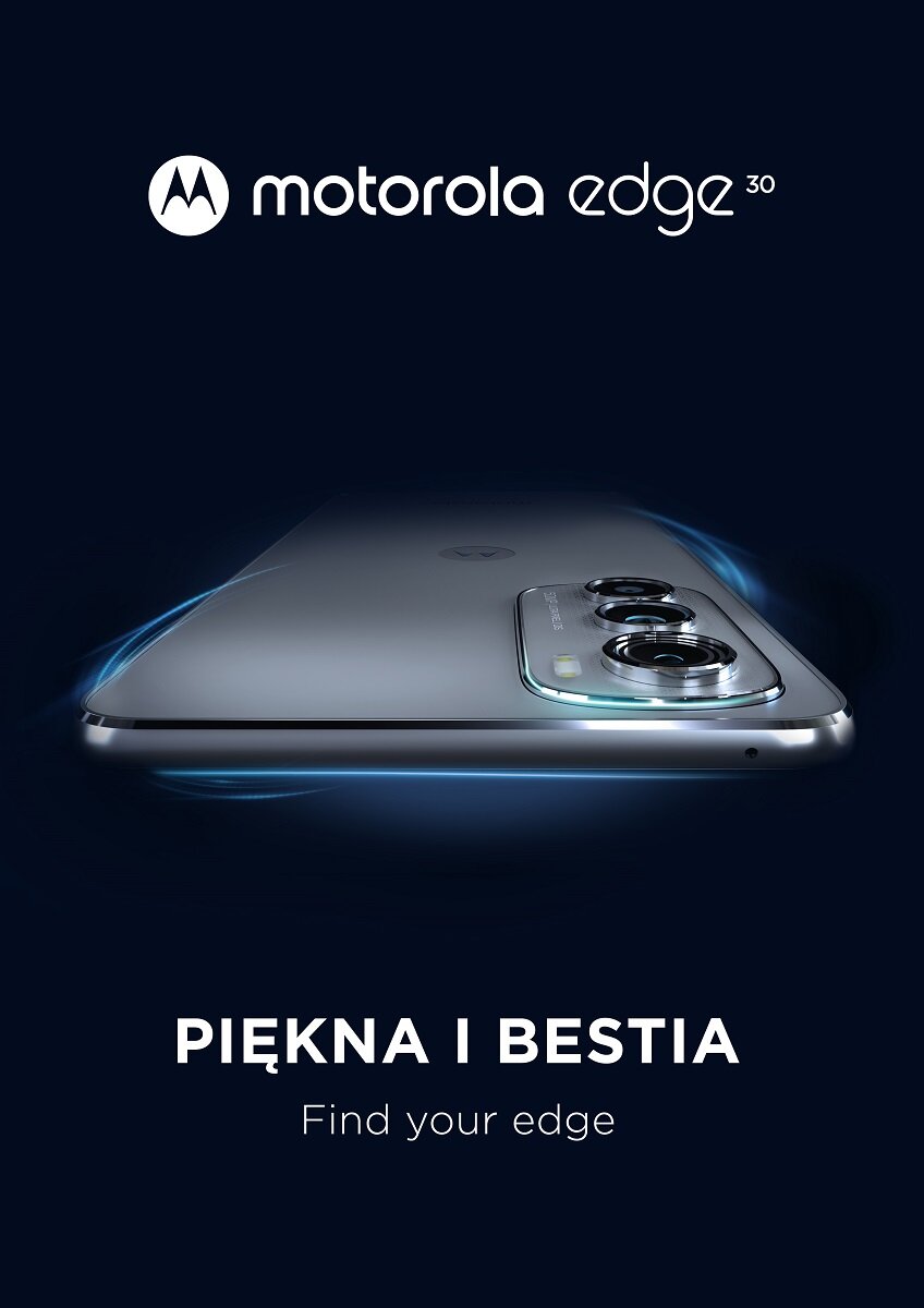 Smartfon Motorola edge 30 8/128GB Supermoon Silver grafika z napisami piękna i bestia