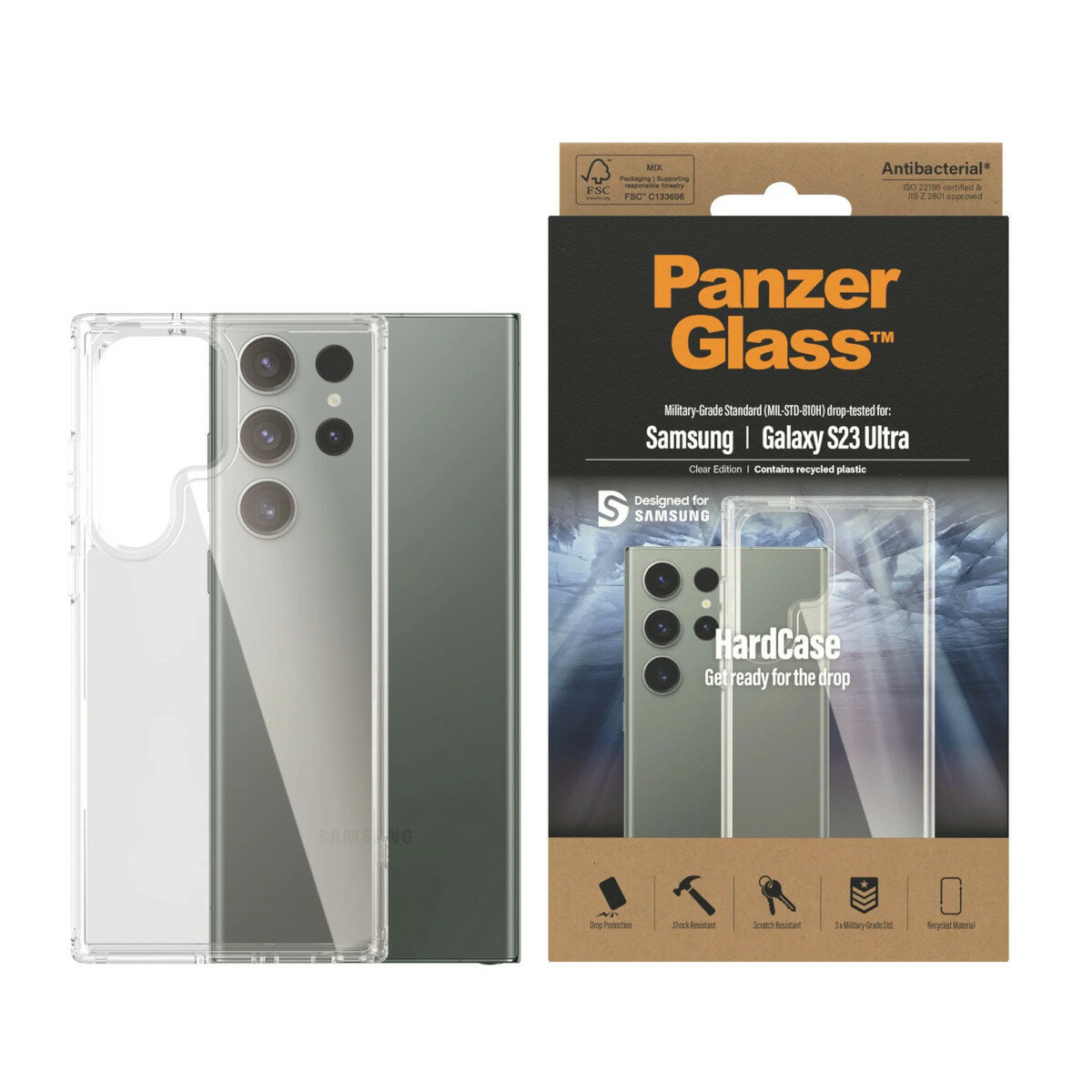 Etui PanzerGlass ClearCase do Samsung Galaxy S23 Ultra etui i telefon obok opakowania