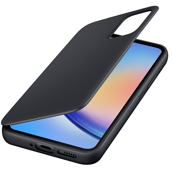 Etui Samsung Smart View Wallet Case do Galaxy A34 czarne etui z telefonem pod skosem w prawo