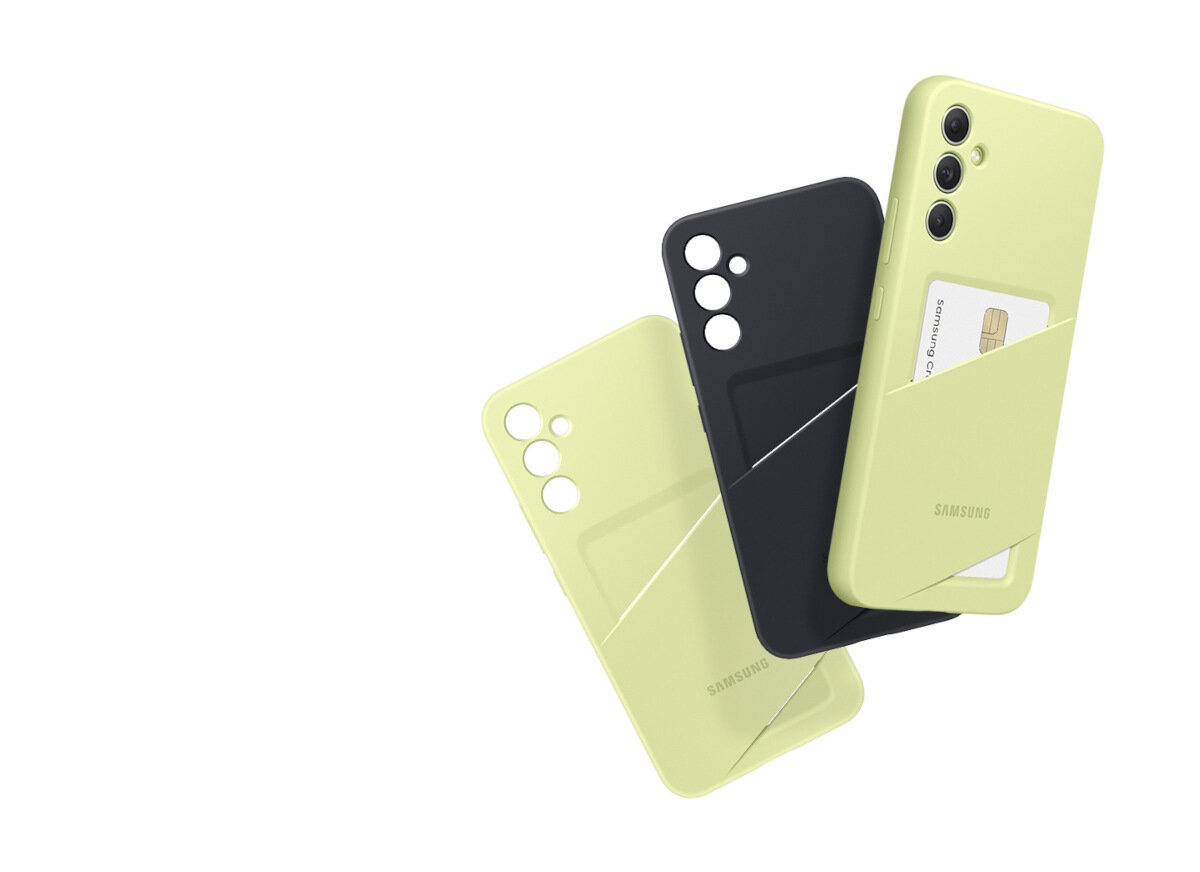 Etui Samsung Card Slot Case do Galaxy A34 5G limonkowy widok na trzy etui od tyłu