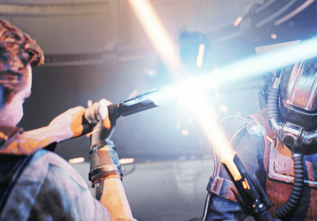 Gra Electronic Arts Star Wars Jedi: Ocalały kadr z gry, widok na walkę na miecze