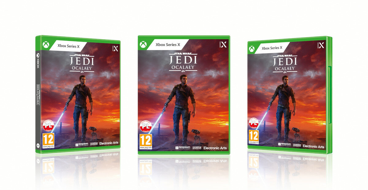 Gra Electronic Arts Star Wars Jedi: Ocalały widok na okładkę pod skosem w prawo, od frontu i pod skosem w lewo