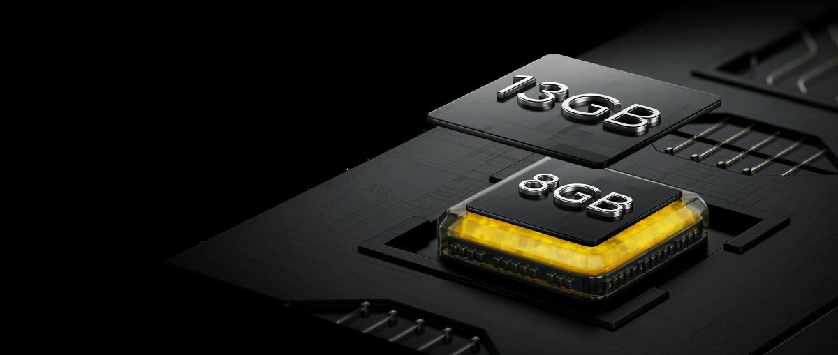 widok kości pamięci ram 8 GB, 16 GB w smatfonie Xiaomi Poco X5 Pro 5G 8/256 żółty 