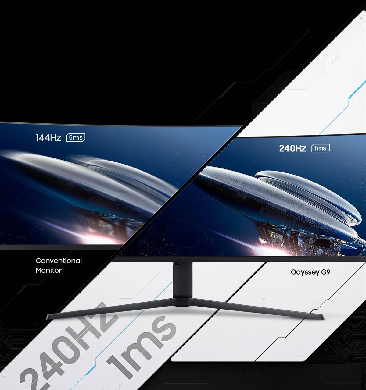 Monitor Samsung Odyssey G95T LC49G95TSSPXEN 49' porównanie konwencjonalnego monitora z odświeżaniem 144 Hz z monitorem z odświeżaniem o częstotliwości 240 Hz