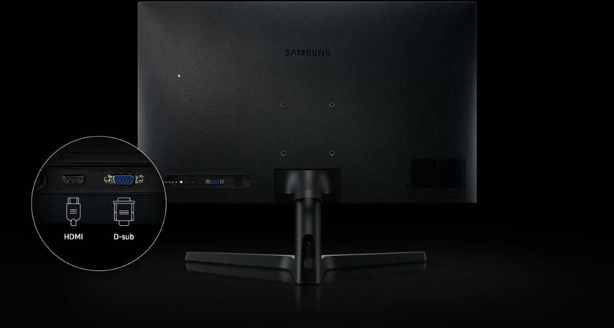 Monitor Samsung LS24R350 24 cali widok tyłu monitora na wejście HDMI i D-Sub