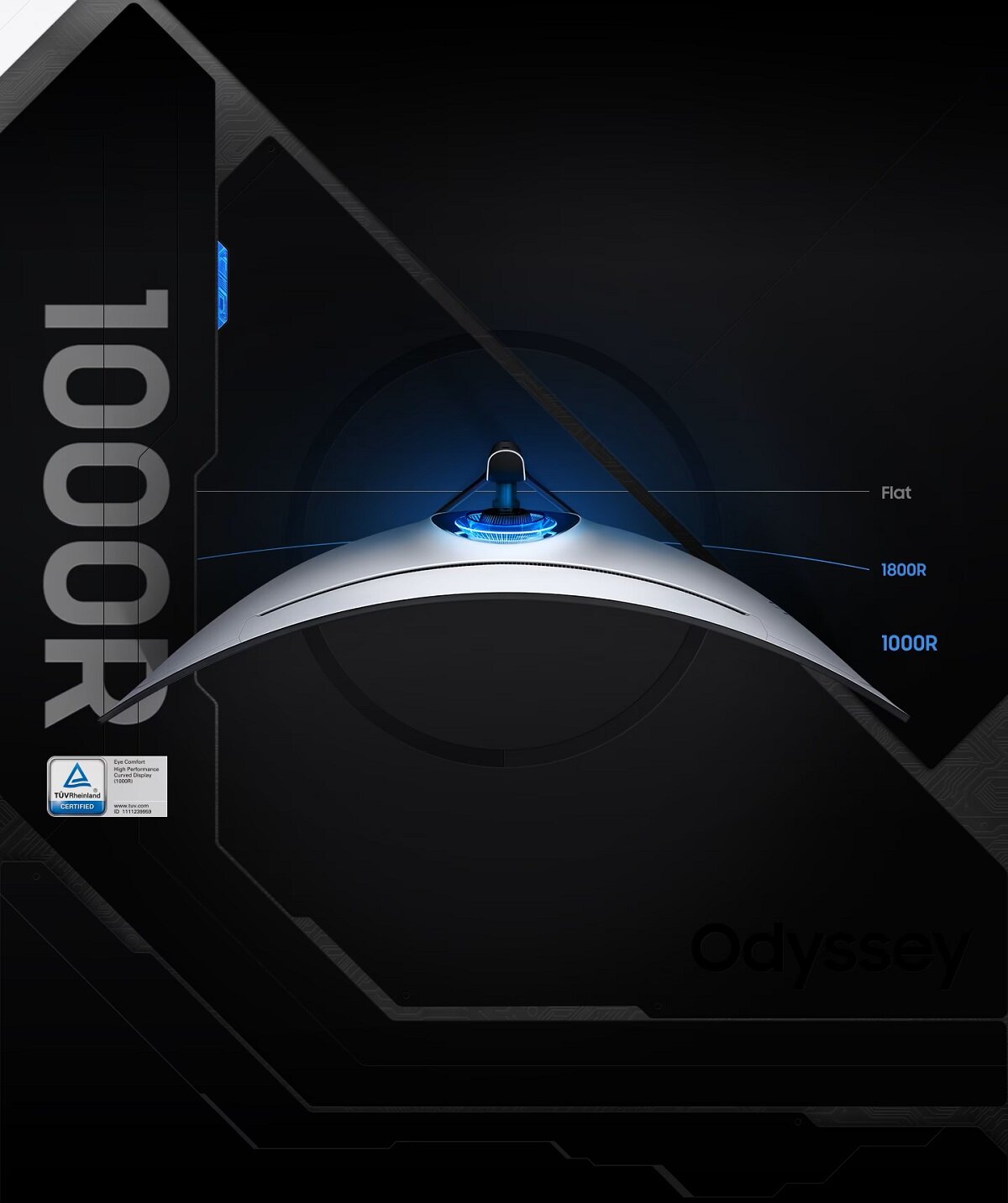Monitor Samsung Odyssey Neo G9 49 LS49AG950 Curved widok monitora z góry z podkreśleniem zakrzywienia ekranu