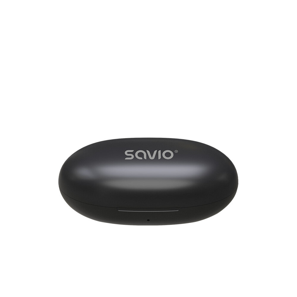 Słuchawki Savio TWS-10 bezprzewodowe w opakowaniu, widok od przodu
