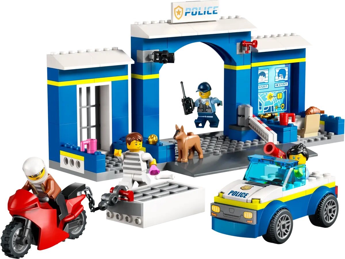 Klocki Lego City Posterunek policji - pościg 60370 widok na cały zestaw pod skosem