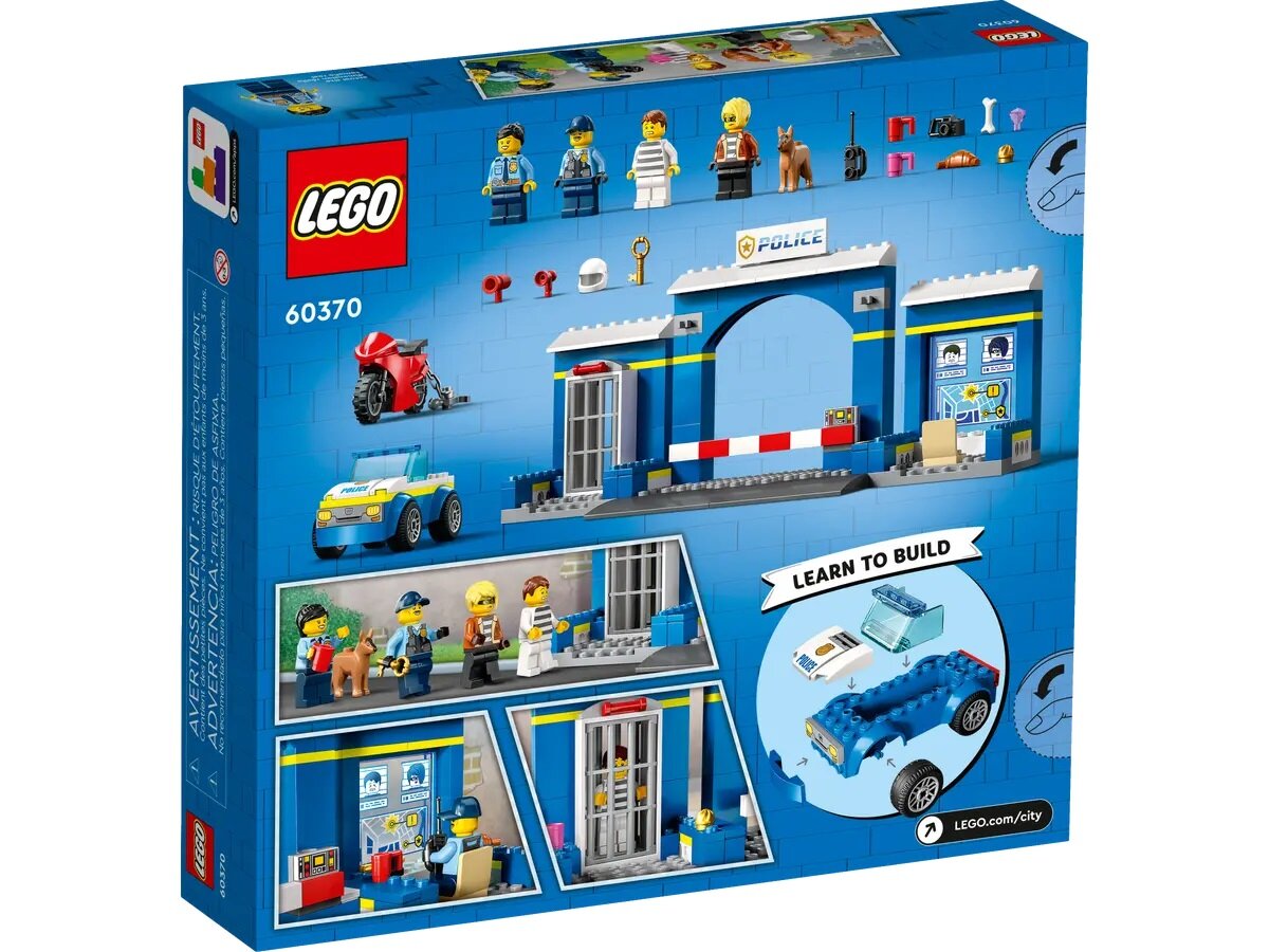 Klocki Lego City Posterunek policji - pościg 60370 widok na pudełko pod skosem