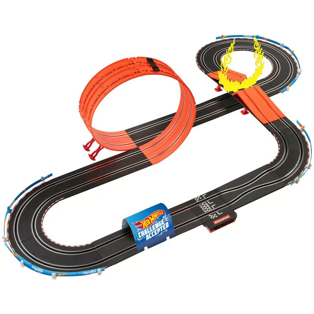 Tor samochodowy Carrera Go Hot Wheels 62552 rampa 4,9 m widok na rozłożony tor pod skosem