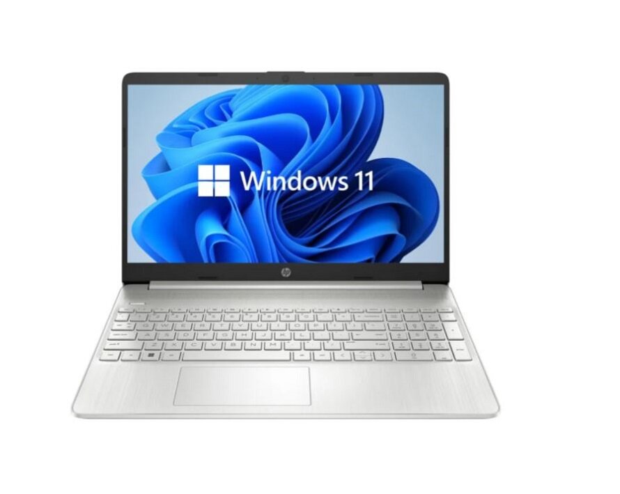 Laptop HP 15s-eq2344nw Ryzen 3-5300U Srebrny otwarty laptop - widok od przodu