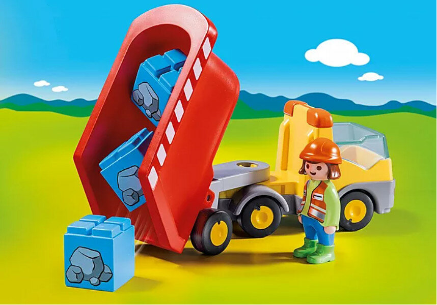 Zabawka Playmobil wywrotka z figurką i akcesoriami pracownik i wywrotka tyłem