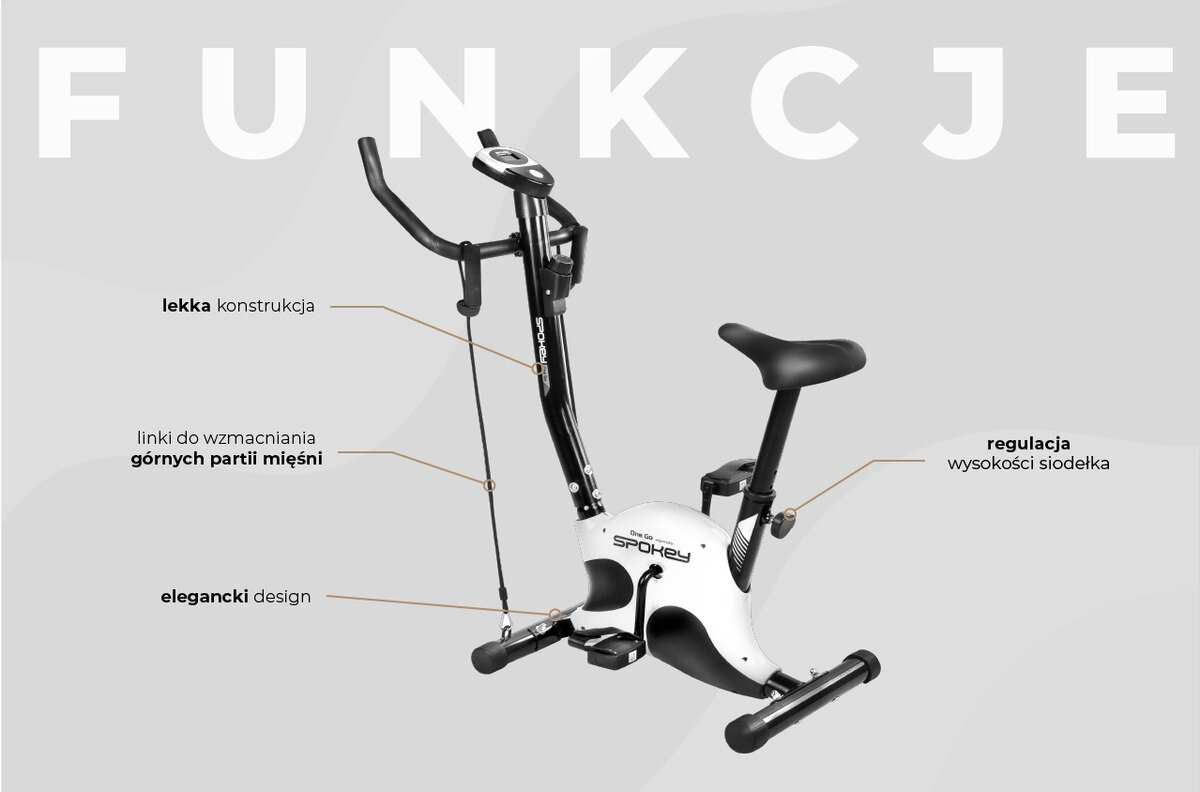 Rower Spokey ONEGO+ mechaniczny grafika przedstawiająca wagę i wymiary urządzenia