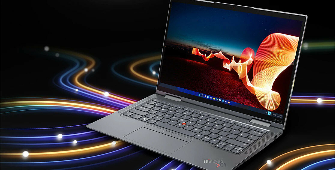 Laptop Lenovo ThinkPad X1 Yoga Gen 8 16GB/512GB 14' widok na laptopa pod lekkim skosem na kolorowym tle