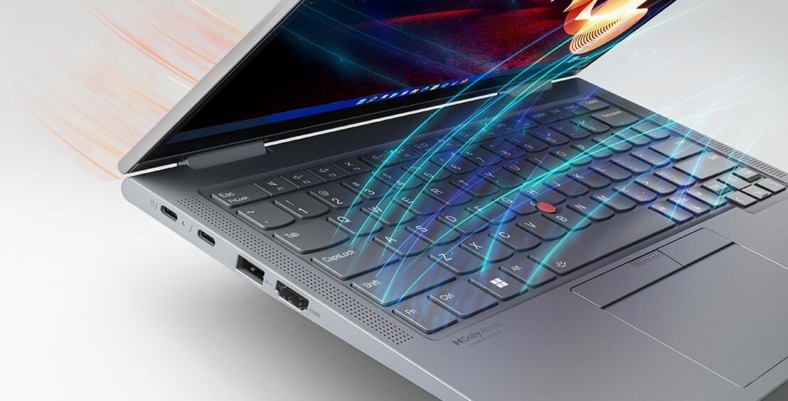 Laptop Lenovo ThinkPad X1 Yoga Gen 8 grafika przedstawia wizualizację przepływu powietrza