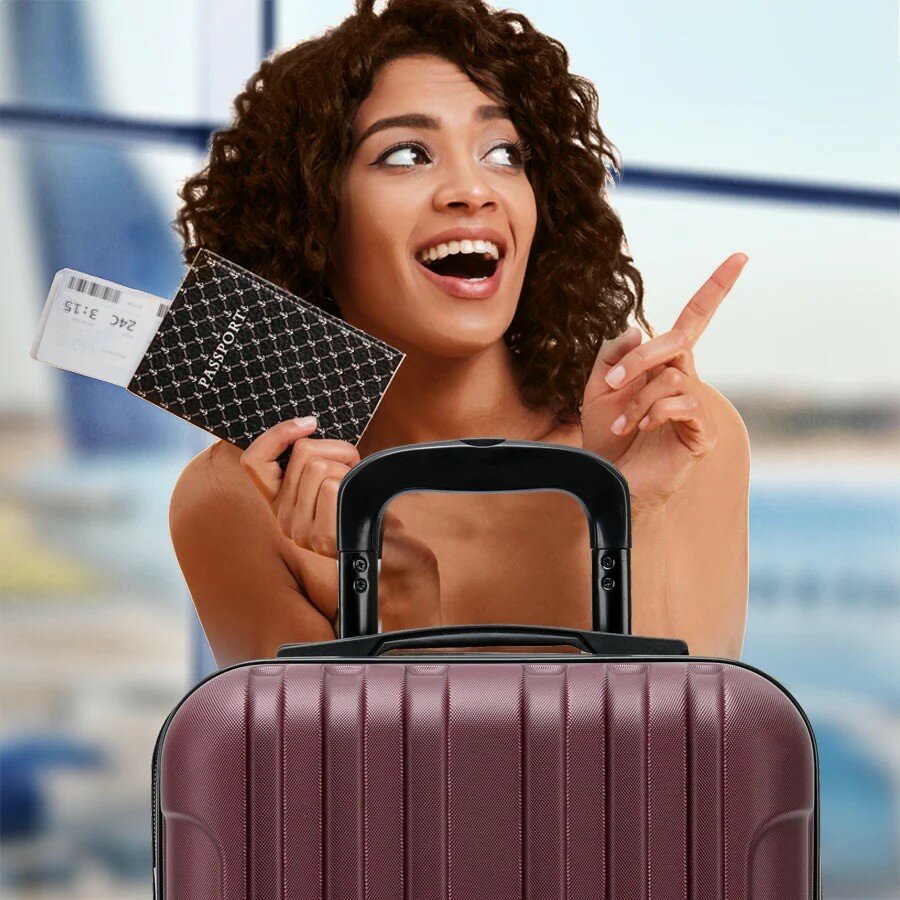 Walizka Anpa średnia kobieta z walizką, paszportem i bilietem