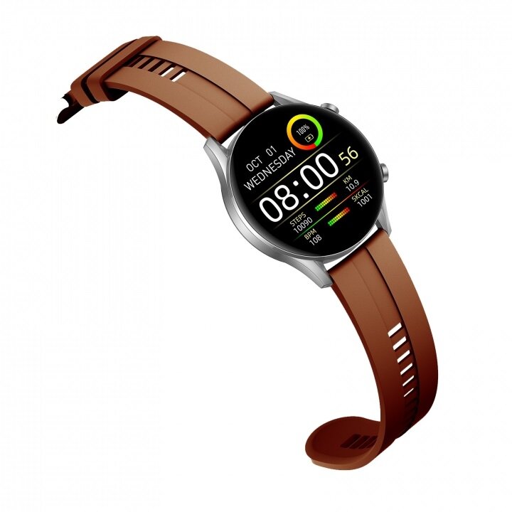 Smartwatch Oromed Oro-Fit 8 Pro IP68 widoczny pod skosem w prawo z rozpiętym paskiem