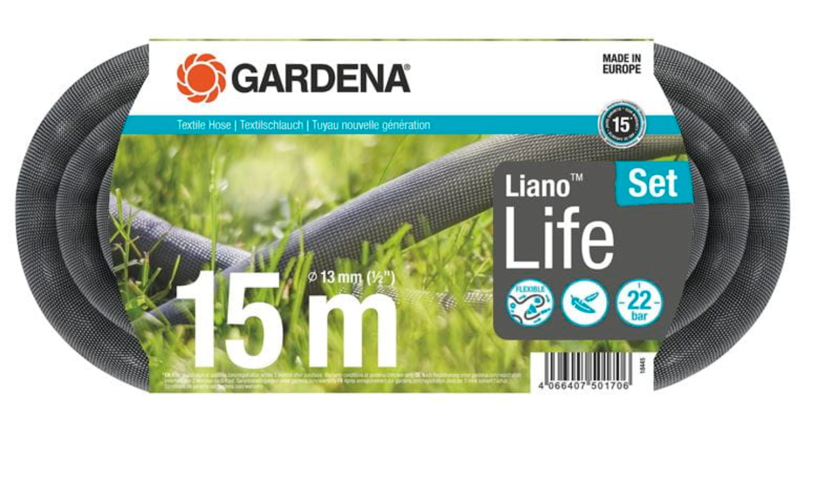 Wąż tekstylny Gardena 18445-20 Liano Life 15m widoczny z góry