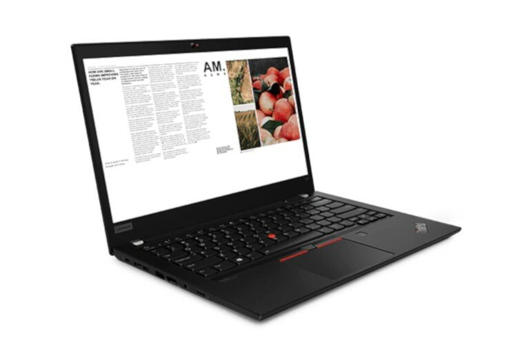 Laptop Lenovo ThinkPad T14 G4 i7-1355U czarny po skosie od prawej strony z włączonym ekranem