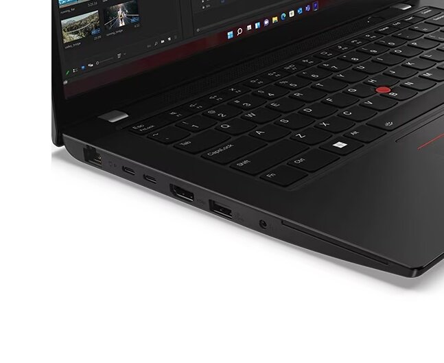 Laptop Lenovo ThinkPad L14 Gen 4 Ryzen 5 PRO 7530U pod skosem ze zblieniem na porty