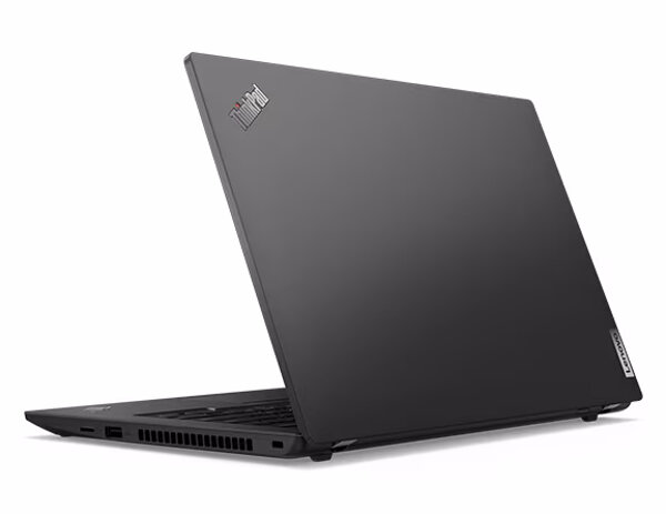 Laptop Lenovo ThinkPad L14 Gen 4 16/512GB tyłem po skosie w lewo na białym tle