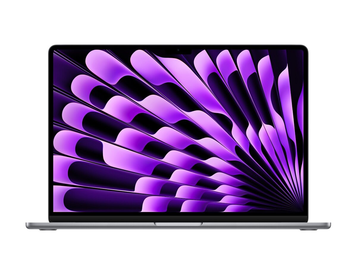 Laptop Apple MacBook Air 2023 15.3 Retina M2 8/256GB Srebrny od frontu z fioletową tapetą