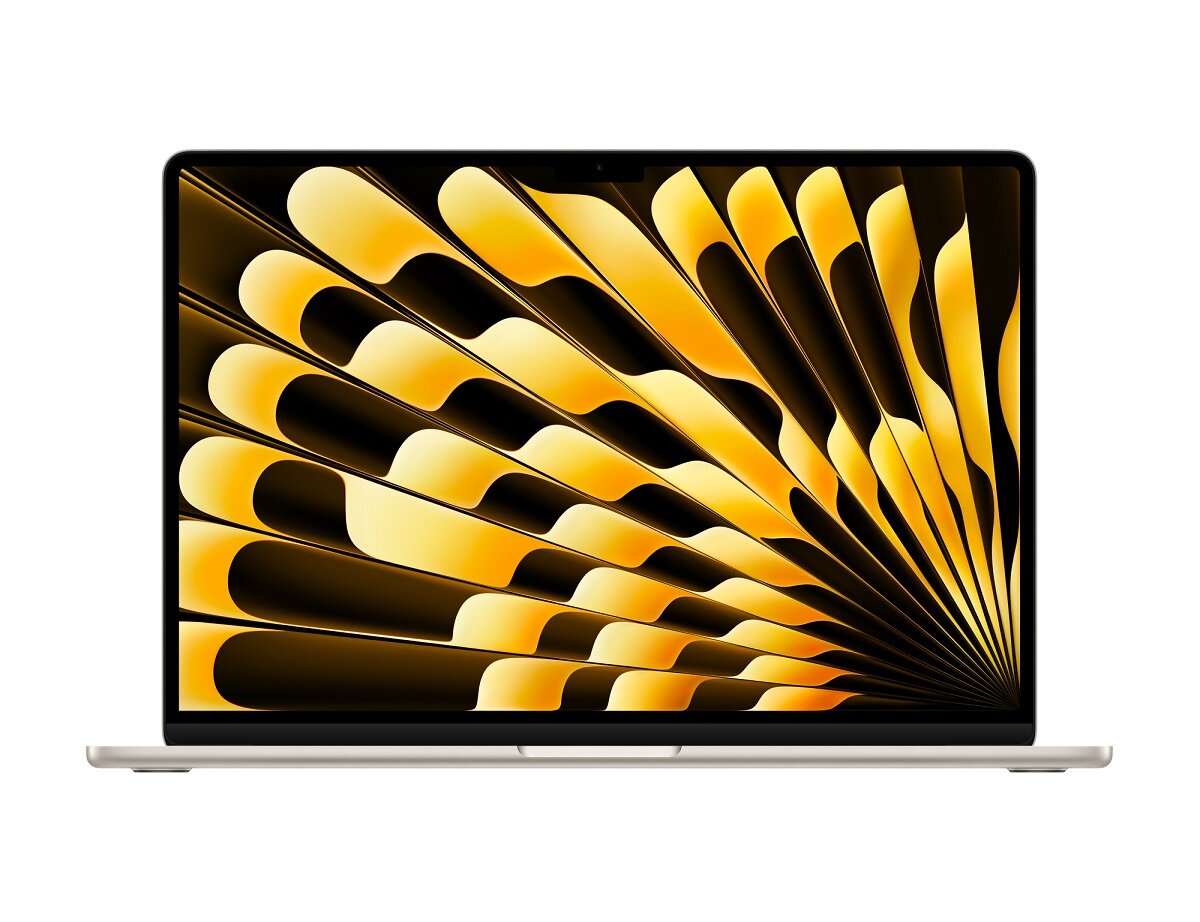 Laptop Apple MacBook Air 15' M2 8/256GB Złoty widok od frontu, na ekranie kwiatki