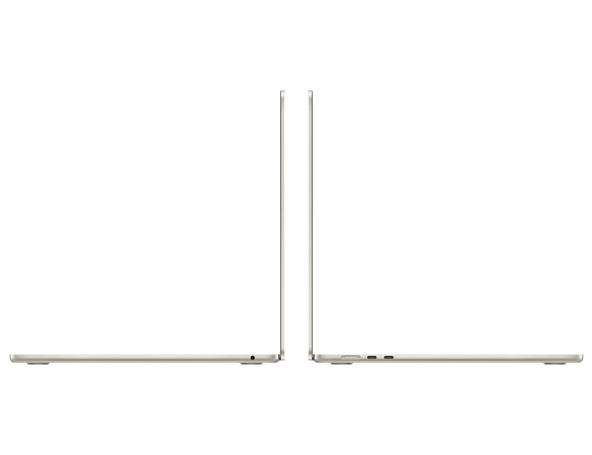 Laptop Apple MacBook Air 15' M2 8/256GB Złoty widok na dwa laptopy od boku, widoczne porty