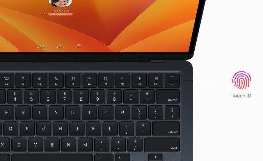Laptop Apple MacBook Air 15' M2 8/256GB Złoty zbliżebie na przycisk TouchID