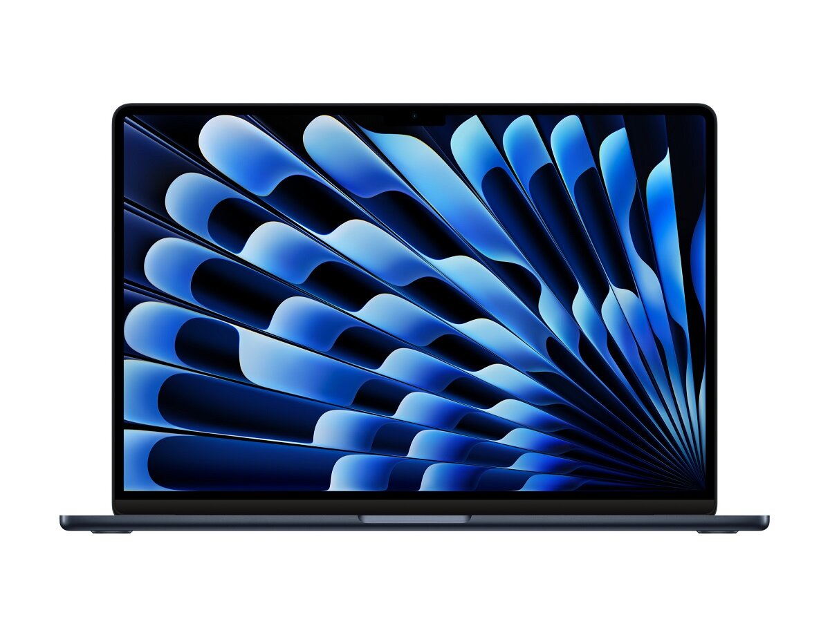 Laptop Apple MacBook Air 15' M2 8/256GB Północ widok od frontu, na ekranie niebieskie fale