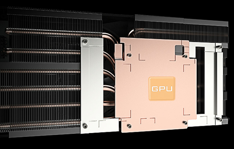 Karta graficzna Gigabyte GeForce RTX 4090 Windforce V2 zdjęcie schematu miedzianej płytki i rurek chłodzenia