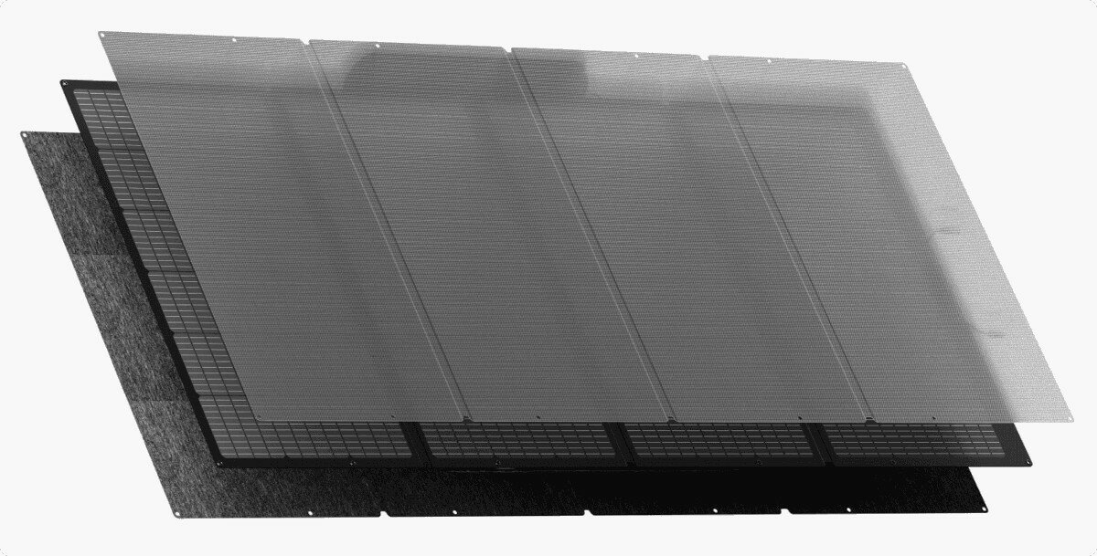 Panel fotowoltaiczny EcoFlow 400W grafika przedstawiająca warstwy z których składa się panel