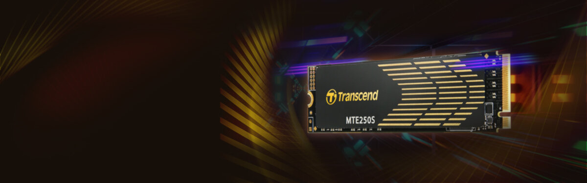 Dysk SSD Transcend TS4TMTE250S 4TB wewnętrzny od frontu na tle jasnej mozajki
