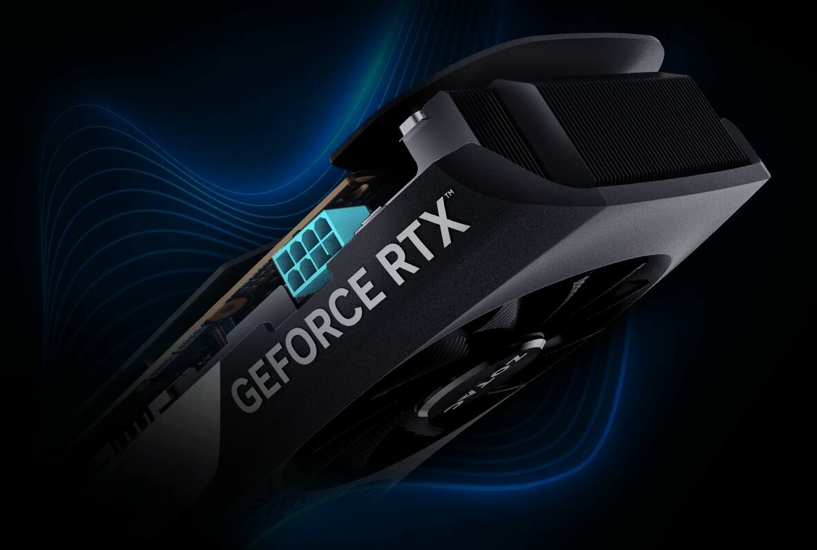 Karta graficzna Zotac GeForce RTX 4060 SOLO 8GB widok 8-pinowego złącza w karcie graficznej