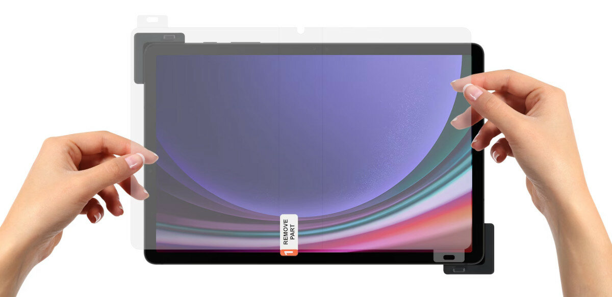 Folia ochronna Samsung Anti-Reflecting Screen Protector do Tab S9 antyrefleksyjna pokazana instalacji folii na tablet