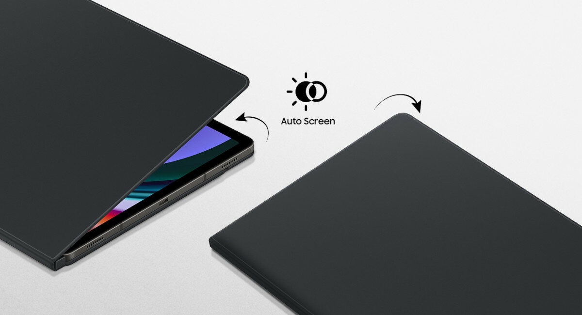 Etui Samsung Smart Book Cover do Tab S9+ czarne pokazane zamknięte etui i uchylone