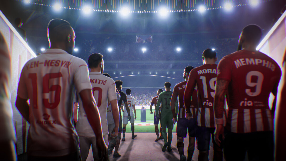 Gra Electronic Arts FC 24 kadr z gry ukazujący drużyny wchodzące na boisko