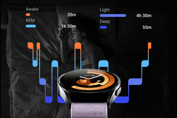 Smartwatch Samsung Galaxy Watch 6 BT 44mm R940 srebrny pokazany monitor snu