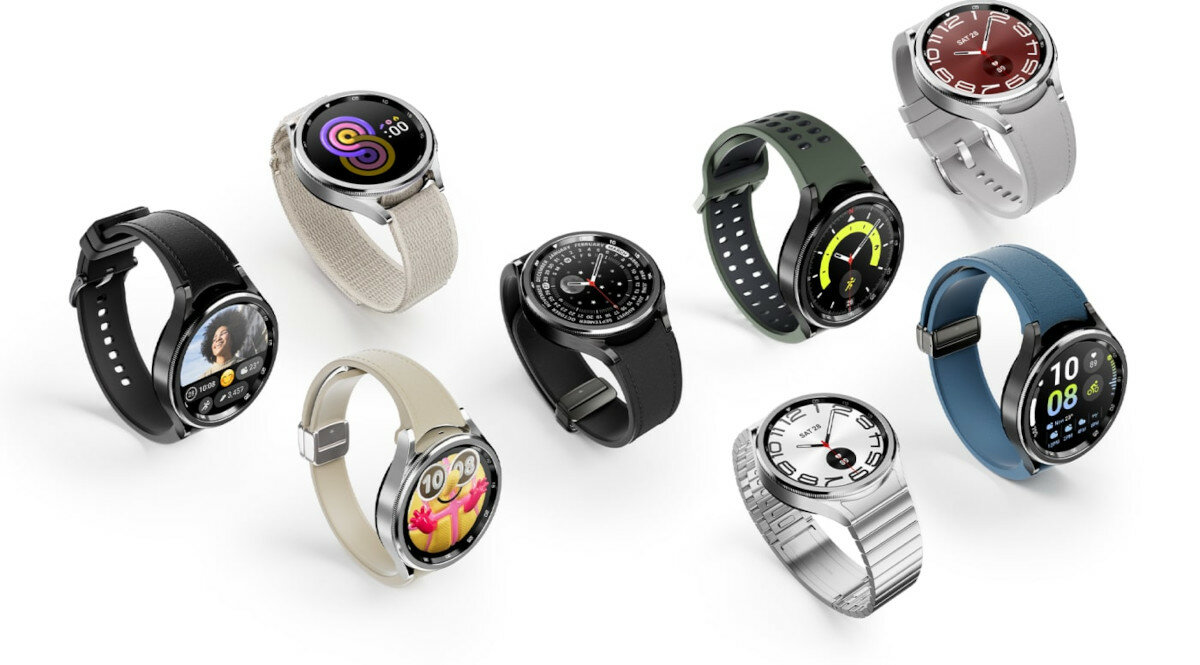 Smartwatch Samsung Galaxy Watch 6 Classic BT 43mm R950 srebrny pokazane zegarki w różnych wersjach kolorystycznych