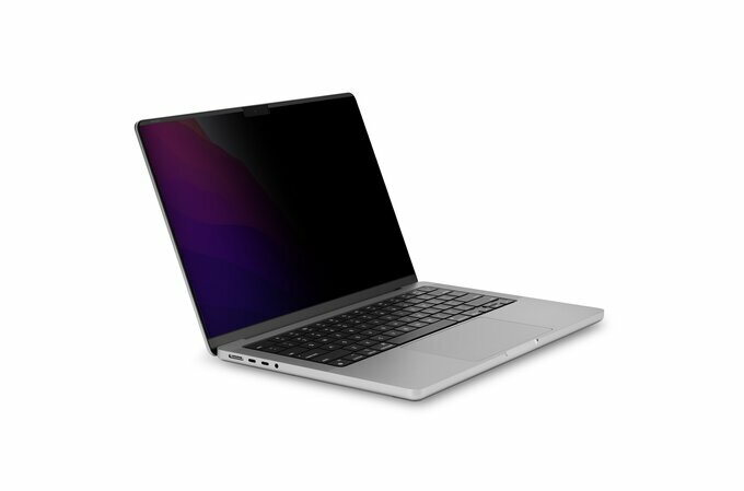Filtr prywatności Kensington Magnetic MacBook Pro 14” widok laptopa z założonym filtrem na ekranie