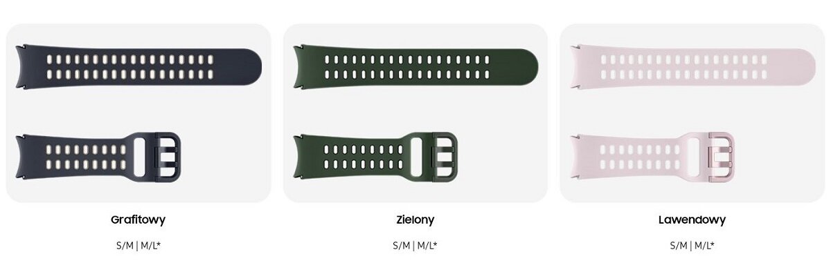 Pasek Samsung ET-SXR93 do Galaxy Watch 4/5/6 sportowy Extreme S/M lawendowy/biały widok na wszystkie możliwości kolorystyczne