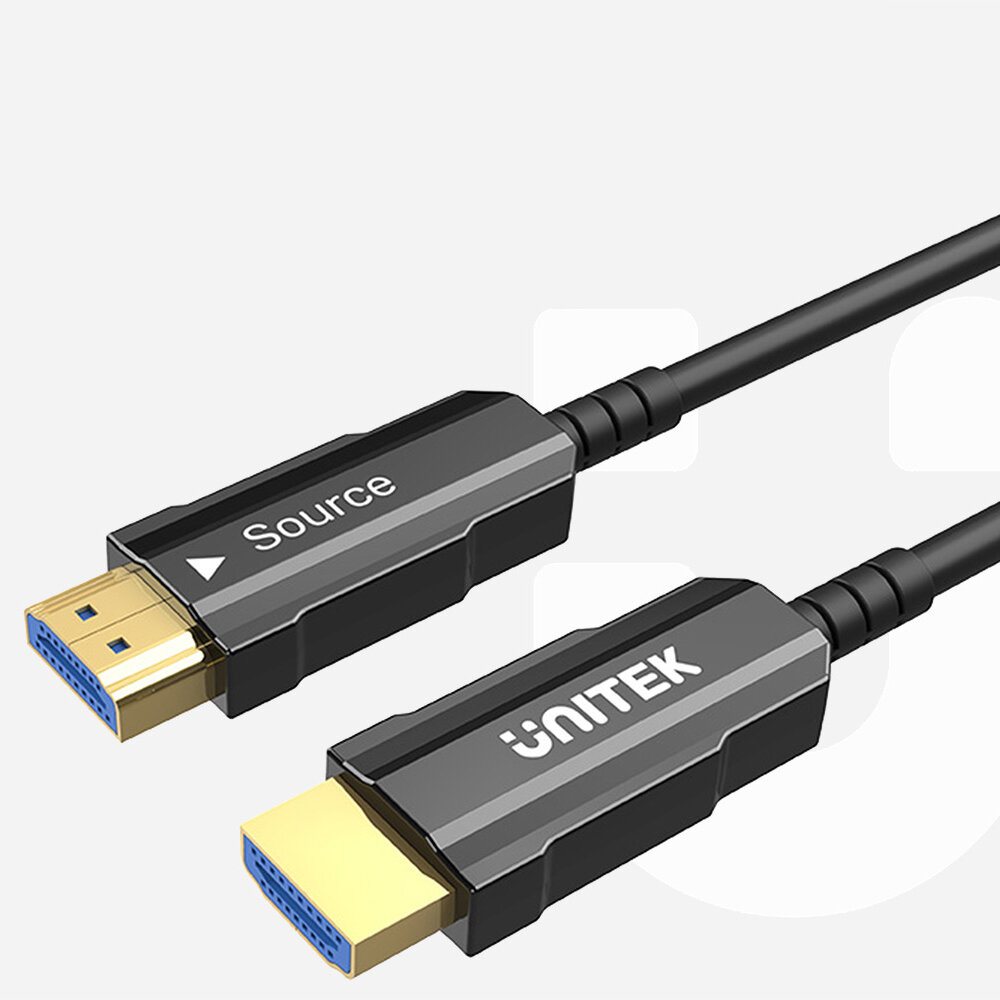 Kabel HDMI Unitek C11072BK-10M AOC 4K 60Hz 10m widok na końcówki kabla pod skosem