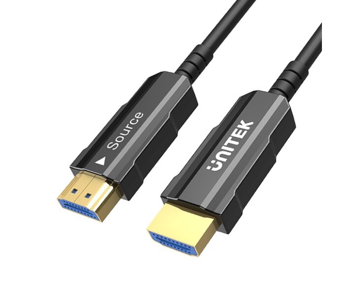 Kabel HDMI Unitek C11072BK-10M AOC 4K 60Hz 10m zbliżenie na pozłacane styki kabla