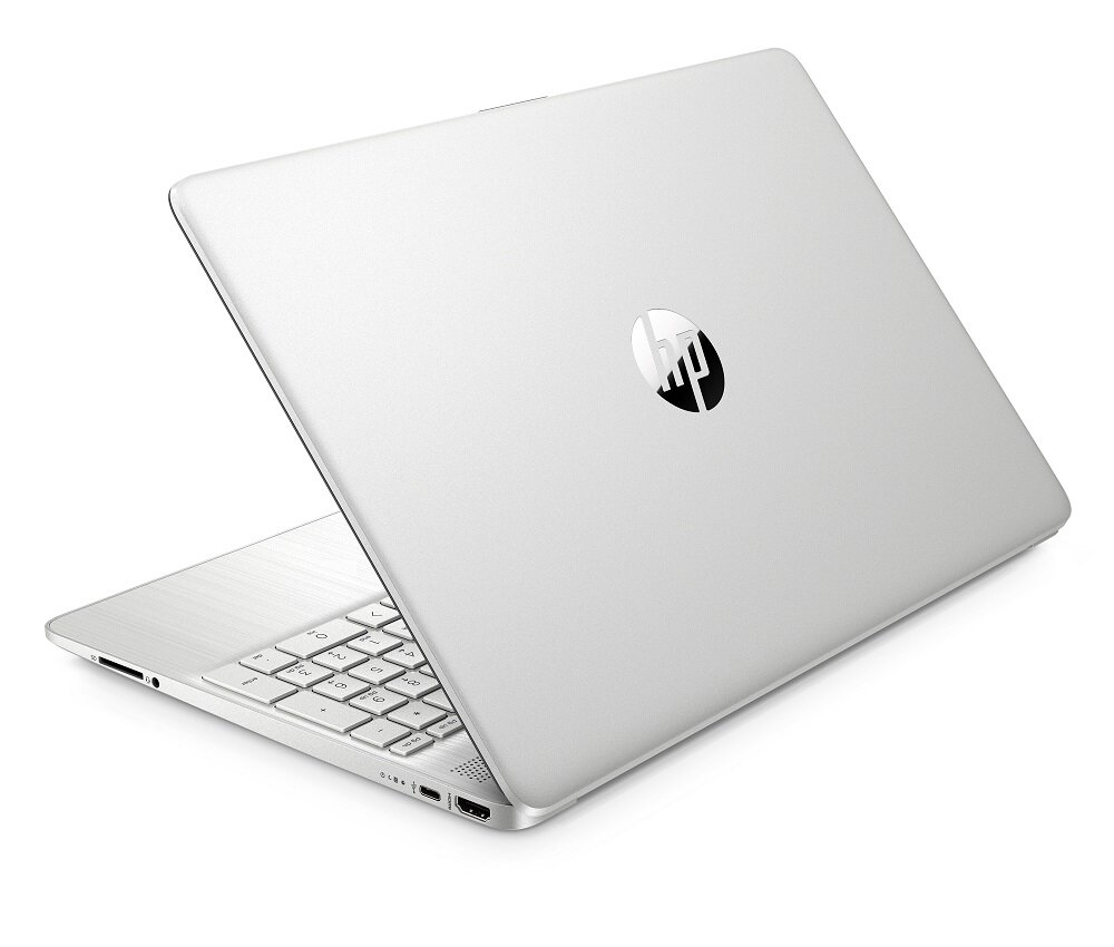 Laptop HP 15s-eq2804nw srebrny 15,6 widok od tyłu pod skosem